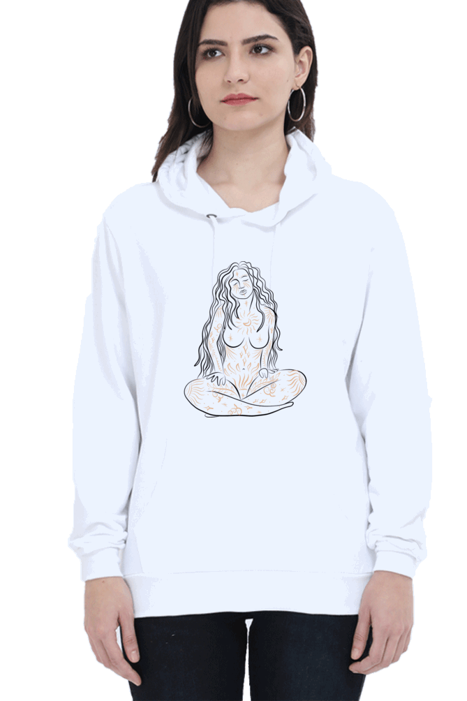 "Cosmic Opulent Intellect" Unisex Hooded Sweatshirt for Girls and Women with Cosmic Harmony White