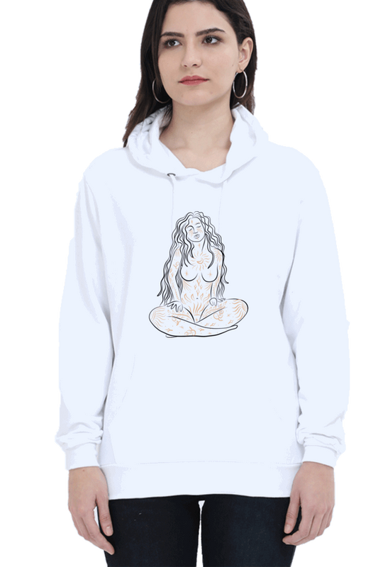 "Cosmic Opulent Intellect" Unisex Hooded Sweatshirt for Girls and Women with Cosmic Harmony White