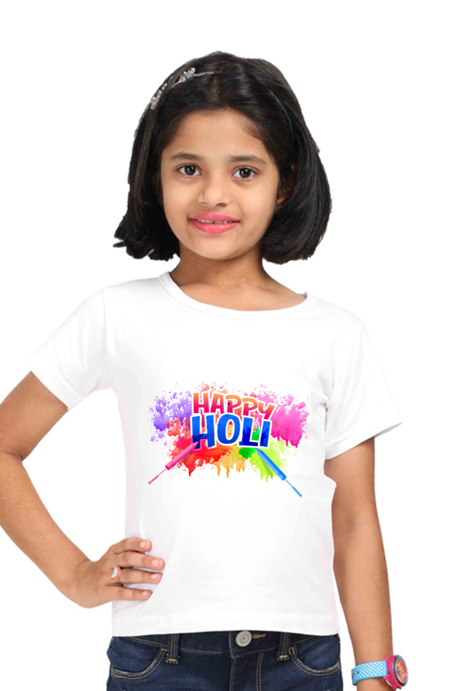 Happy Holi: Pichkari Splash Girls' Tee White