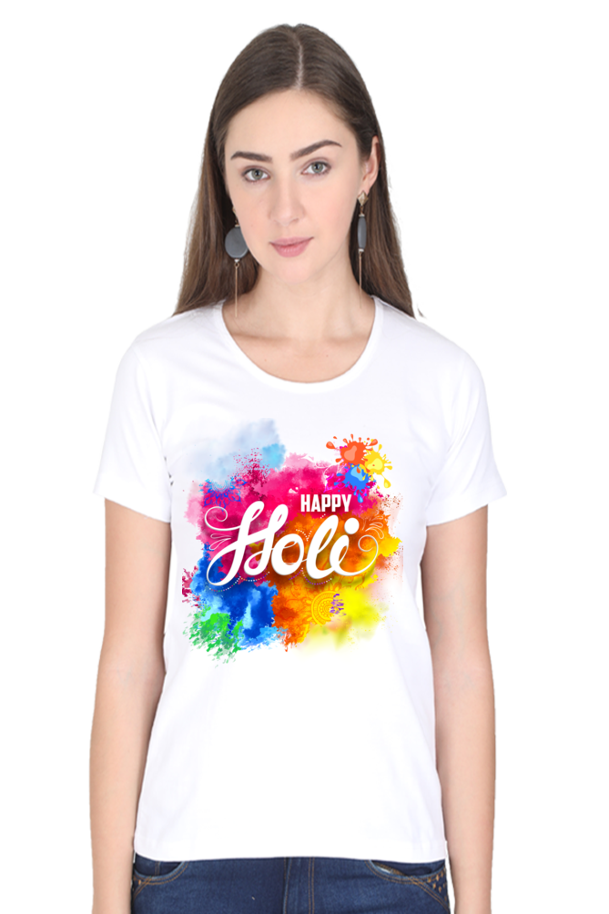 Vibrant Holi Splash: Colorful Background Tee White