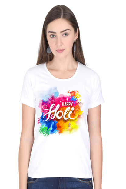 Vibrant Holi Splash: Colorful Background Tee White