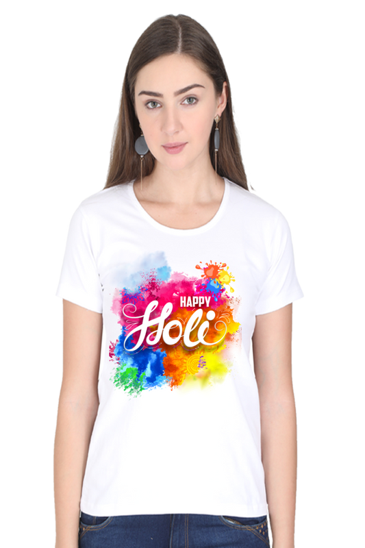 Vibrant Holi Splash: Colorful Background Tee White