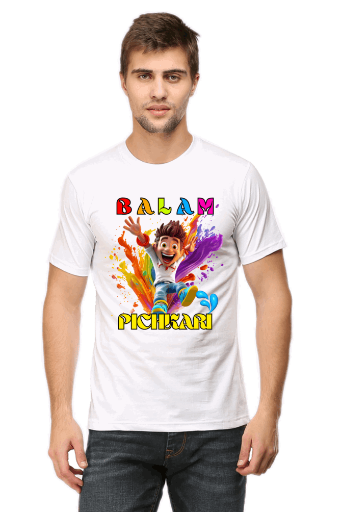 Balam Pichkari Splash: Holi Joy with Jumping Boy White