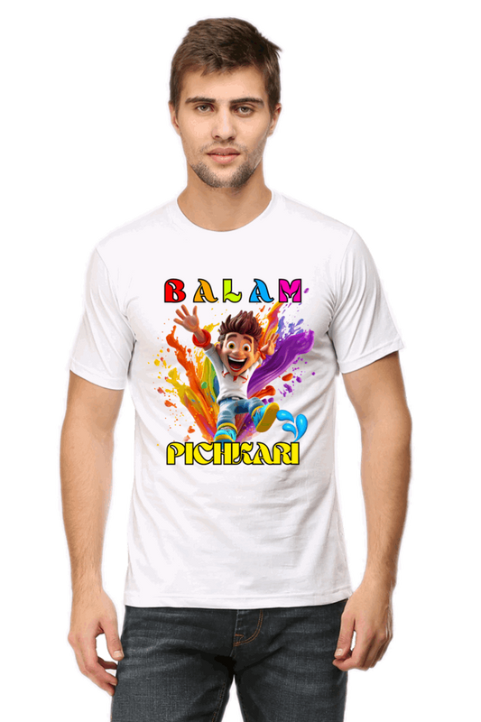 Balam Pichkari Splash: Holi Joy with Jumping Boy White