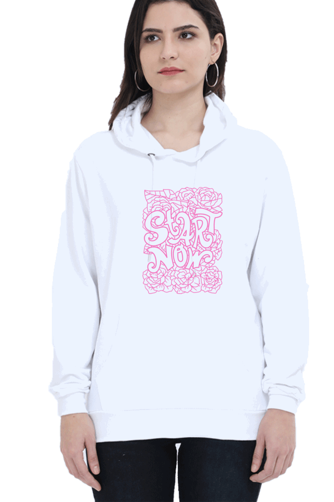 "Start Now" Hooded Sweatshirt for Girls and Women White