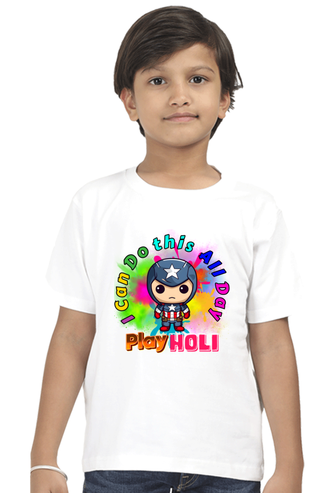 I Can Do This All Day: Play Holi" - Kid Captain Tee White