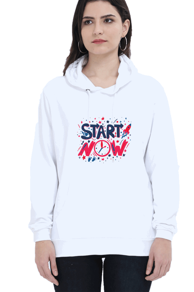 'Start Now' Hooded Sweatshirt for Girls and Women White