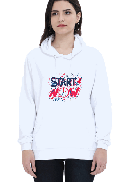 'Start Now' Hooded Sweatshirt for Girls and Women White