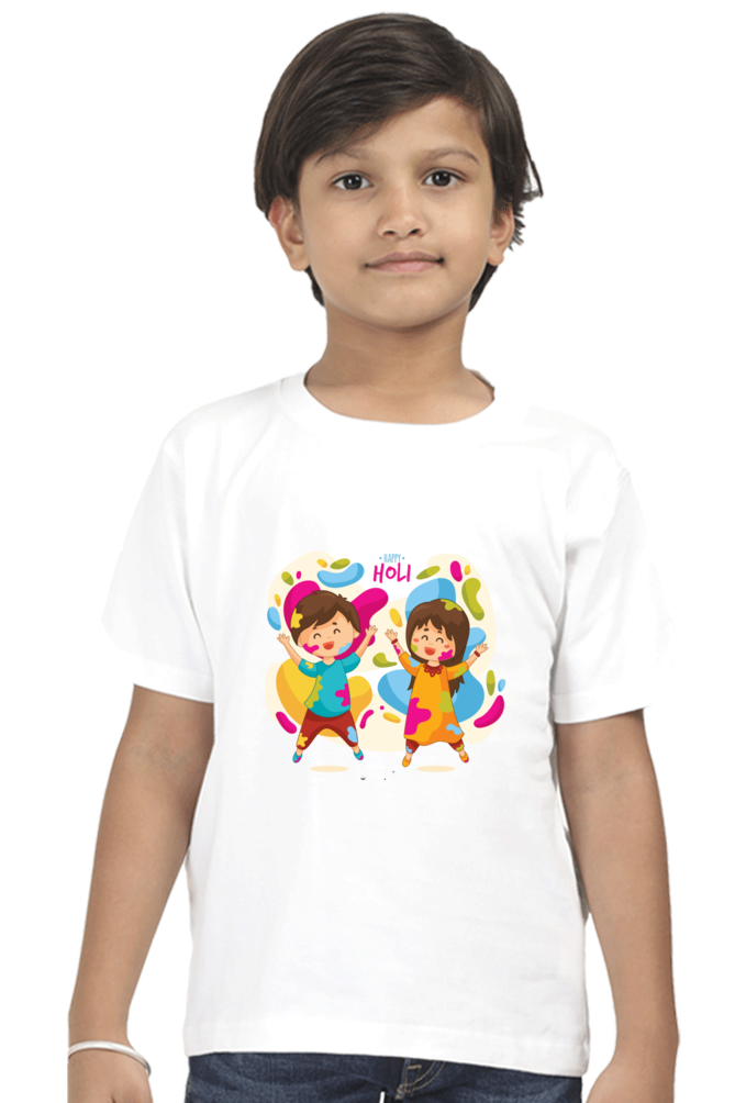 Happy Holi Boys' Tee: Celebrate with Color! White