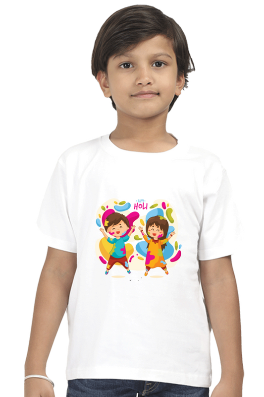 Happy Holi Boys' Tee: Celebrate with Color! White