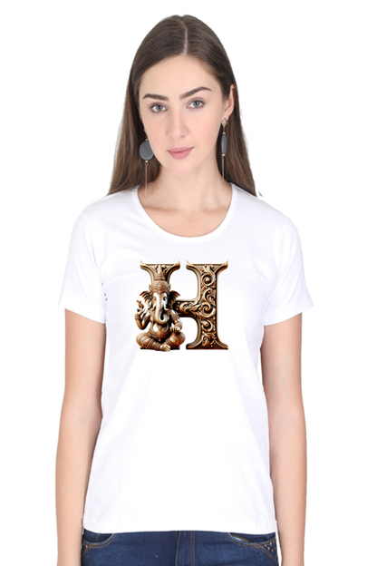 Stylish H Alphabet Ganesh Chaturthi Women T Shirts