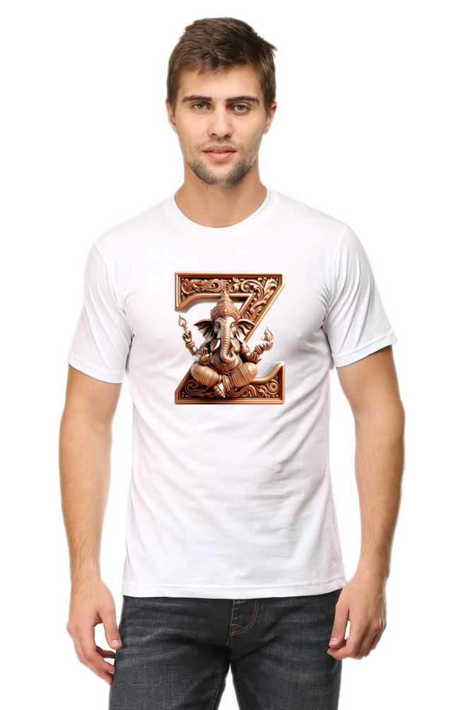 Stylish Z Alphabet Ganesh Chaturthi Mens Tshirts White