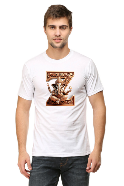 Stylish Z Alphabet Ganesh Chaturthi Mens Tshirts White