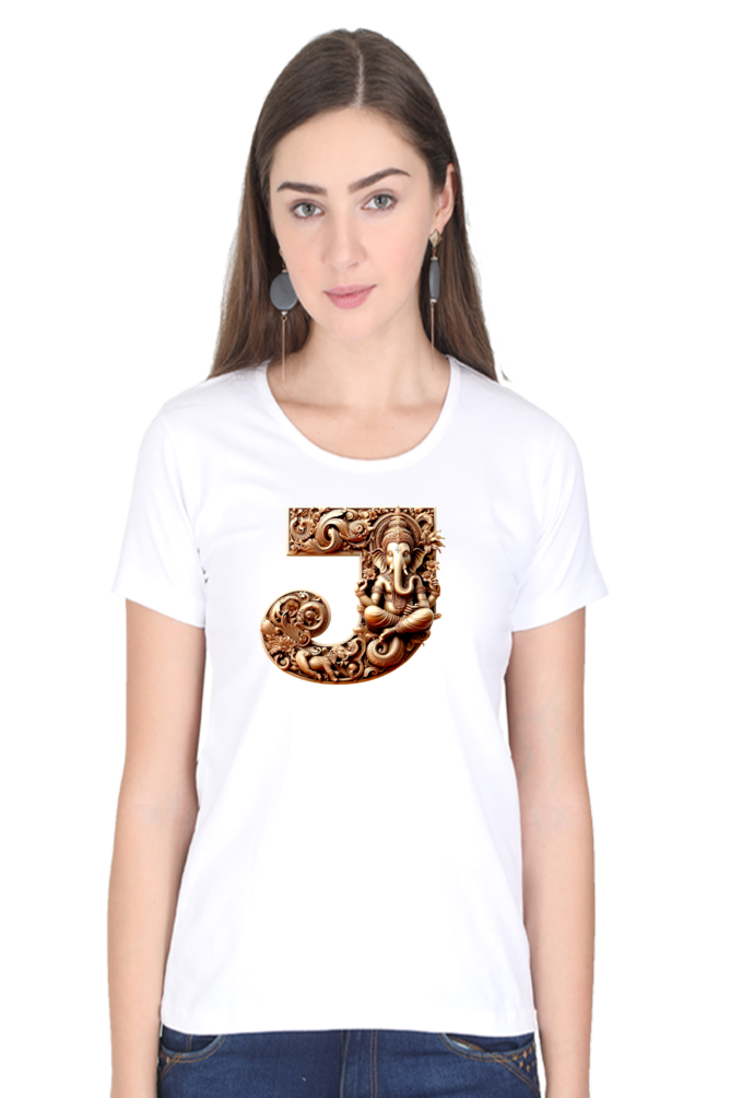 Stylish J Alphabet Ganesh Chaturthi Women T Shirts White