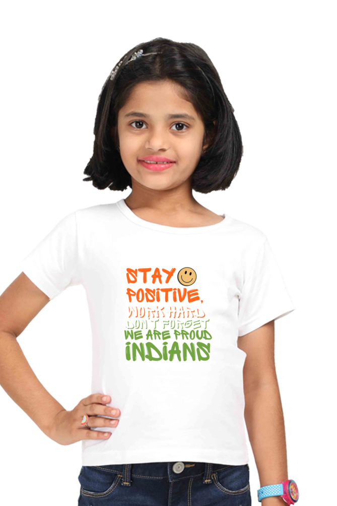 Proud Indians Tri Colour Independence Day Girls T Shirts White