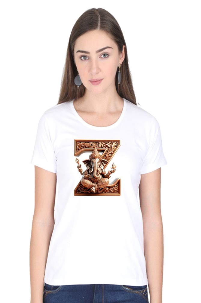 Stylish Z Alphabet Ganesh Chaturthi Women T Shirts White