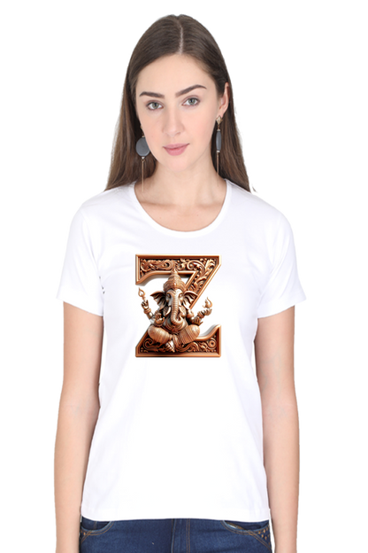 Stylish Z Alphabet Ganesh Chaturthi Women T Shirts White