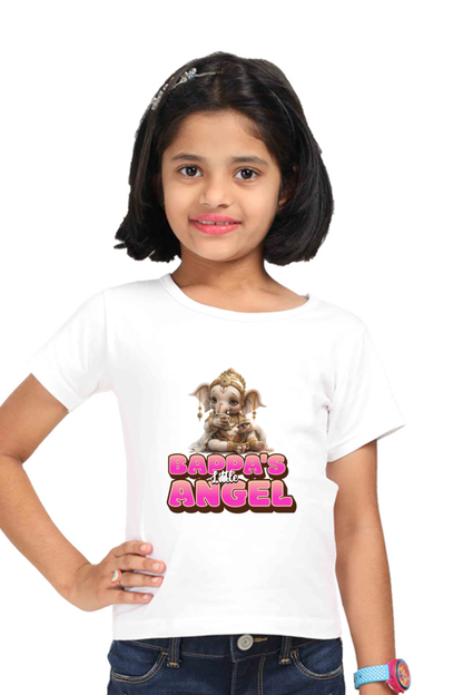 Bappa's Little Angel Ganesh Chaturthi Girl's T Shirts White