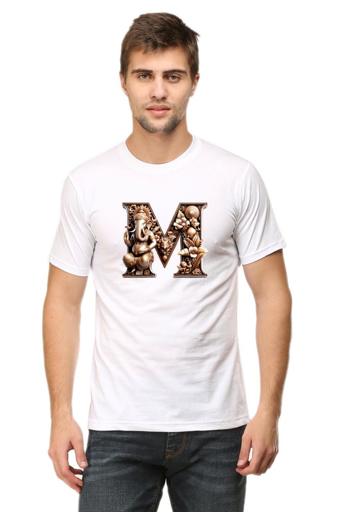 Stylish M Alphabet Ganesh Chaturthi Mens Tshirts White