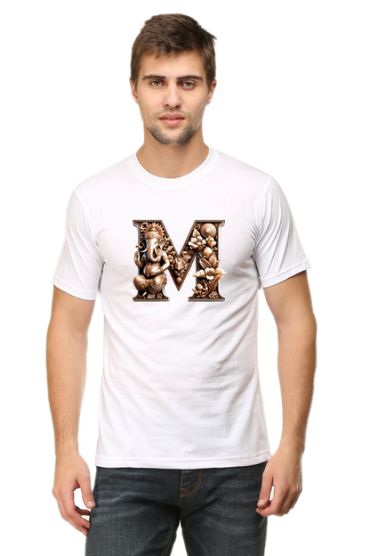 Stylish M Alphabet Ganesh Chaturthi Mens Tshirts White