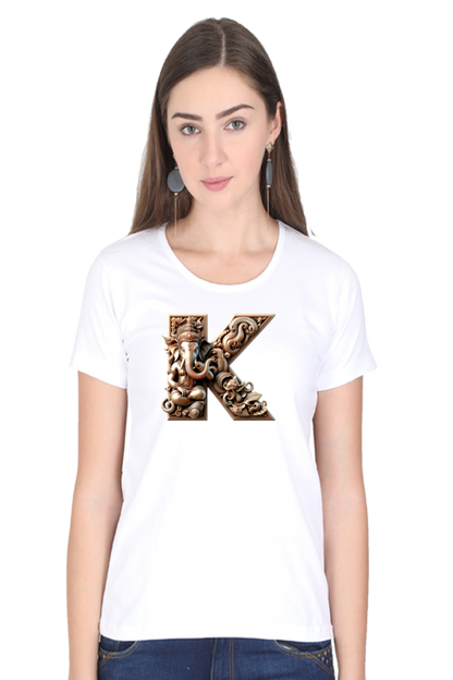 Stylish K Alphabet Ganesh Chaturthi Women T Shirts White