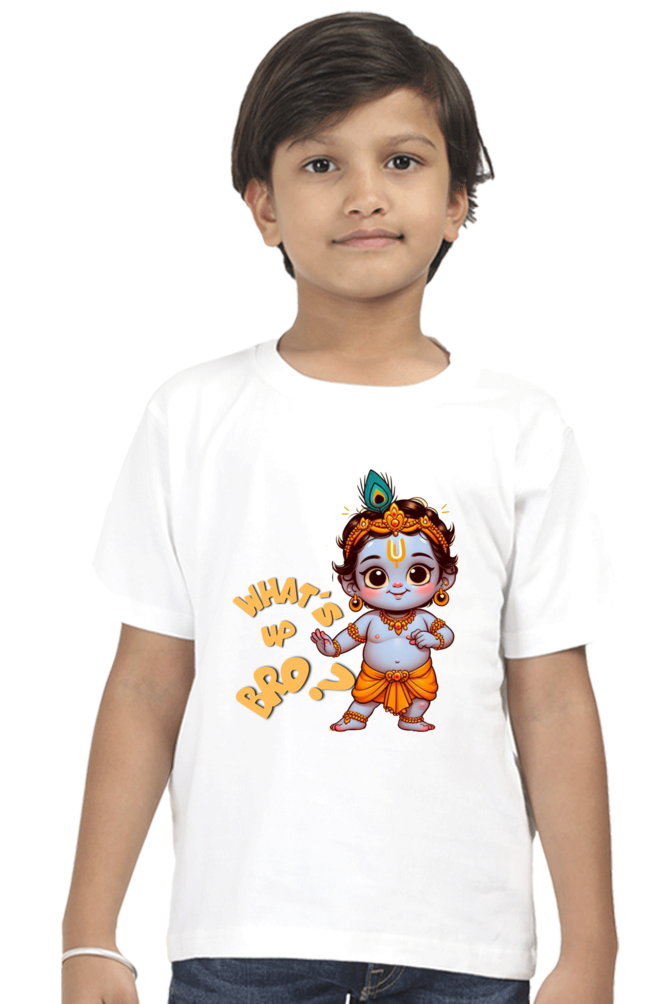 Whats Up Bro? Janmashtami Boy's T Shirts White