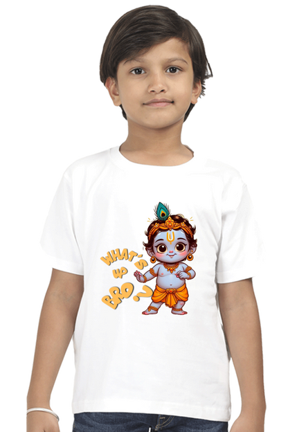 Whats Up Bro? Janmashtami Boy's T Shirts White