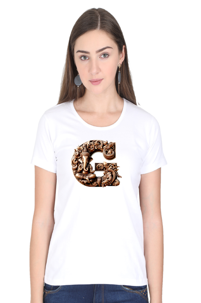 Stylish G Alphabet Ganesh Chaturthi Women T Shirts White