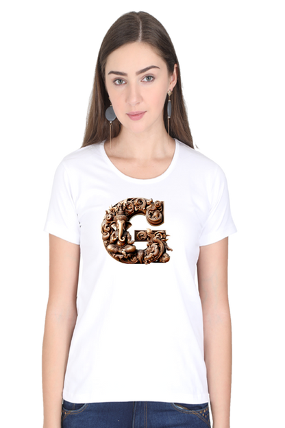 Stylish G Alphabet Ganesh Chaturthi Women T Shirts White