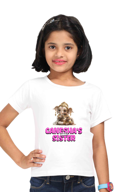 Ganesha's Little Sister Ganesh Chaturthi Girl's T Shirts White