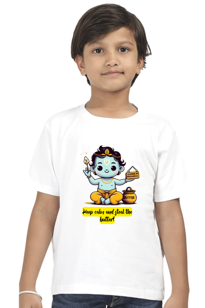 Keep Clam And Steal The Butter Janmashtami Boy's T Shirts