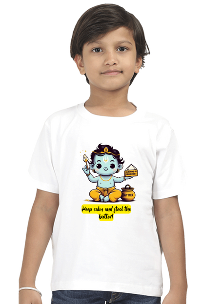 Keep Clam And Steal The Butter Janmashtami Boy's T Shirts