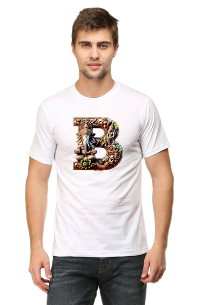 Stylish B Alphabet Ganesh Chaturthi Mens Tshirts White