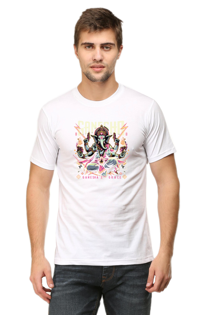 Ganesha's Grace 2 Printed Ganesh Chaturthi Men's T Shirts White