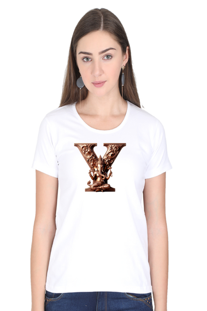 Stylish Y Alphabet Ganesh Chaturthi Women T Shirts White