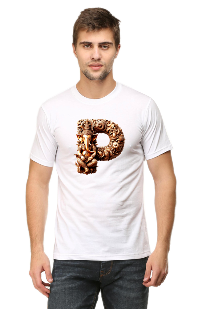 Stylish P Alphabet Ganesh Chaturthi Mens Tshirts