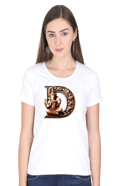 Stylish D Alphabet Ganesh Chaturthi Women T Shirts White