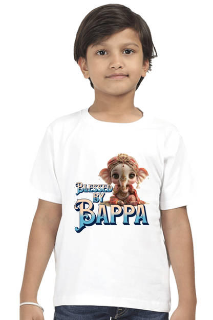 Blessed By Bappa Ganesh Chaturthi Boy's T Shirts White