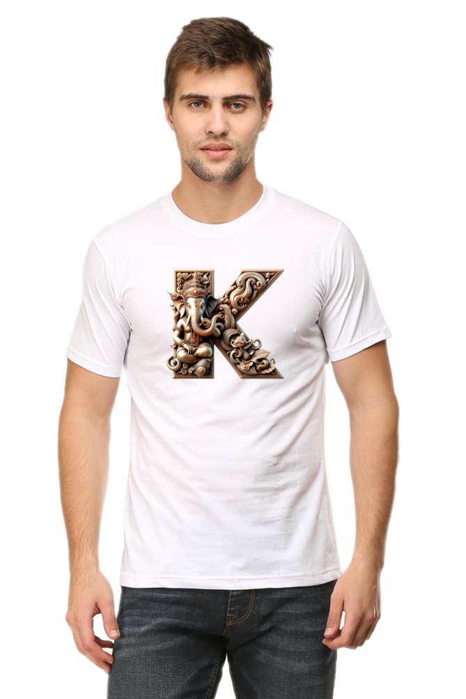 Stylish K Alphabet Ganesh Chaturthi Mens Tshirts White