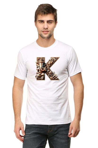 Stylish K Alphabet Ganesh Chaturthi Mens Tshirts White