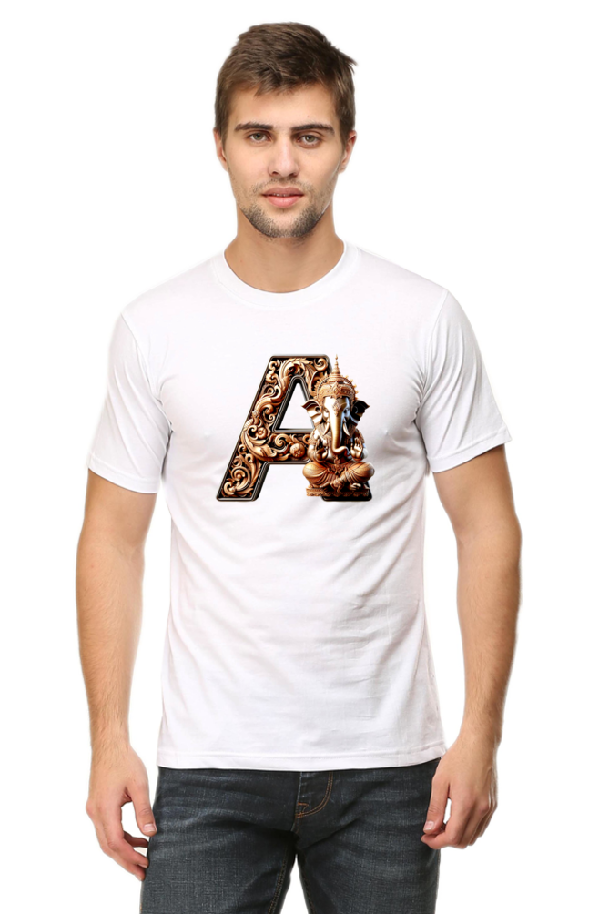 Stylish A Alphabet Ganesh Chaturthi Mens Tshirts White