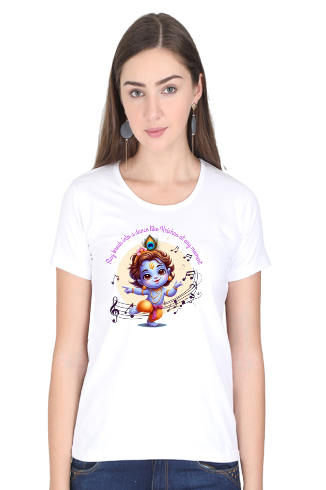 Dance Like Krishna Janmashtami Women T Shirts White