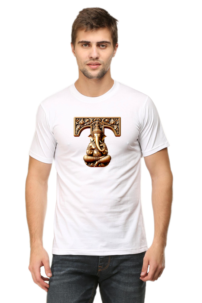 Stylish T Alphabet Ganesh Chaturthi Mens Tshirts White