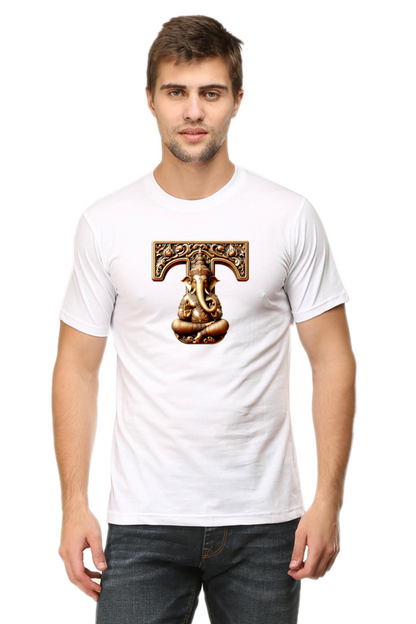 Stylish T Alphabet Ganesh Chaturthi Mens Tshirts White