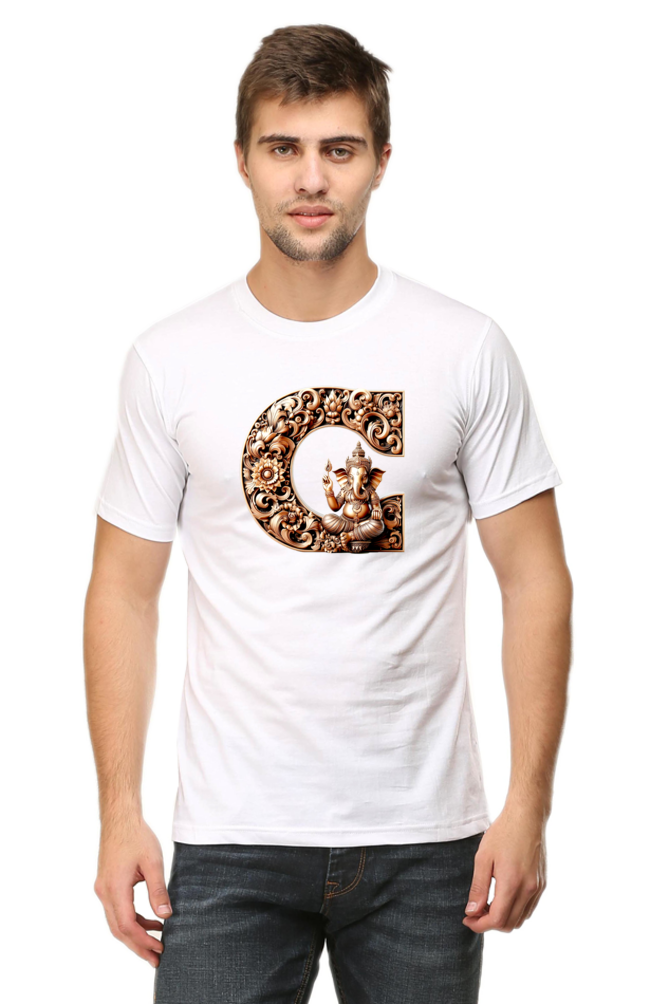 Stylish C Alphabet Ganesh Chaturthi Mens Tshirts White