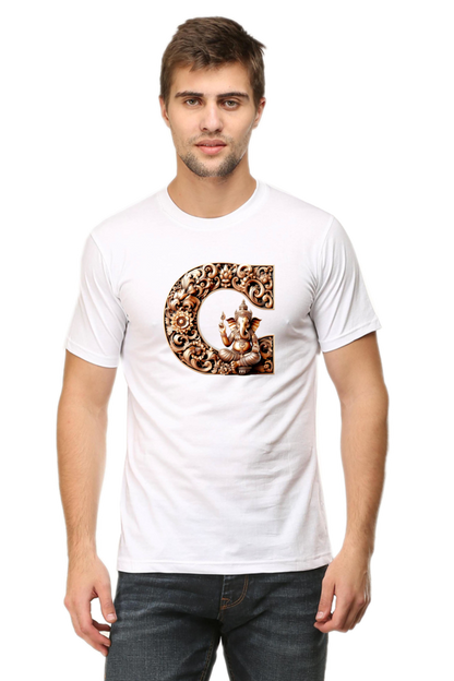 Stylish C Alphabet Ganesh Chaturthi Mens Tshirts White