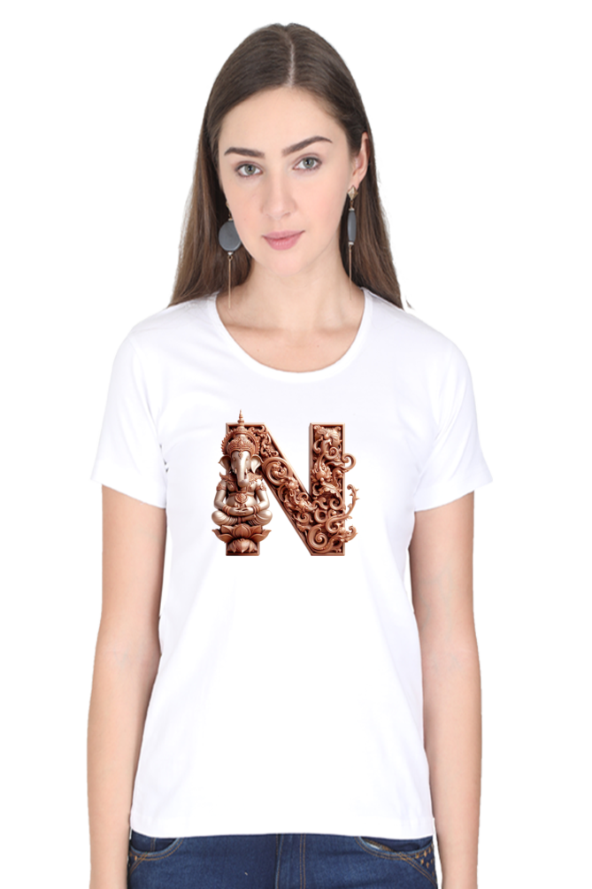 Stylish N Alphabet Ganesh Chaturthi Women T Shirts White