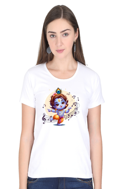 Little Krishna Janmashtami Women T Shirts White