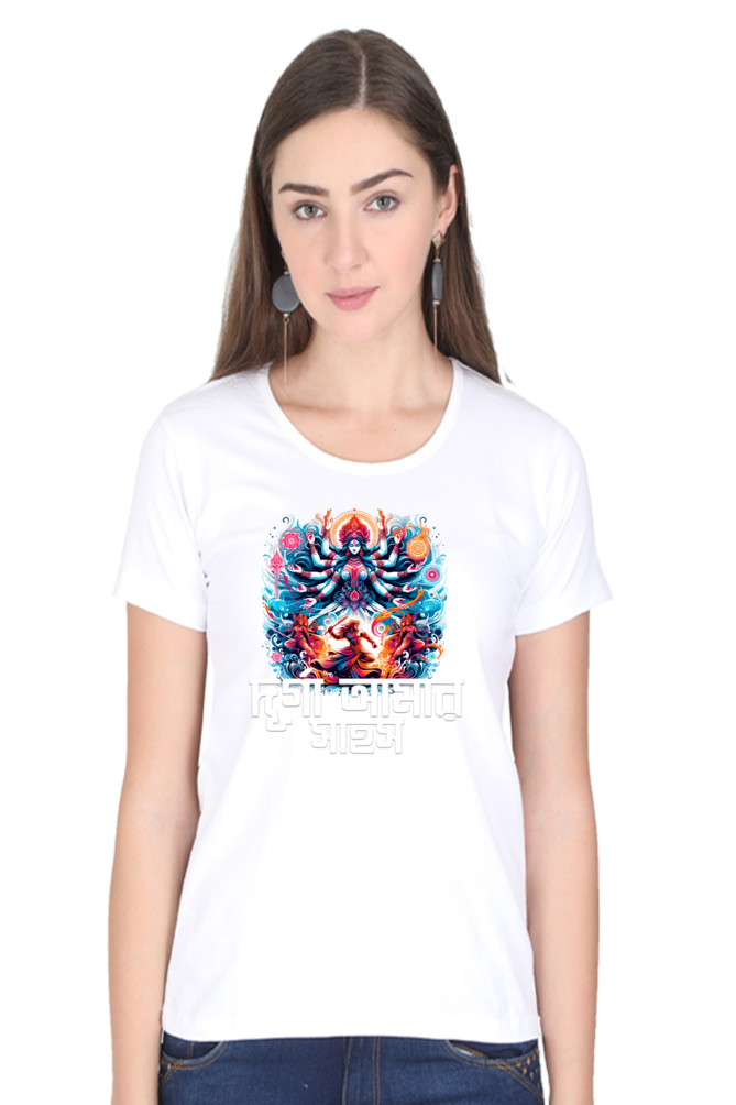 Durga Puja Bengali T Shirt For Women 2 White