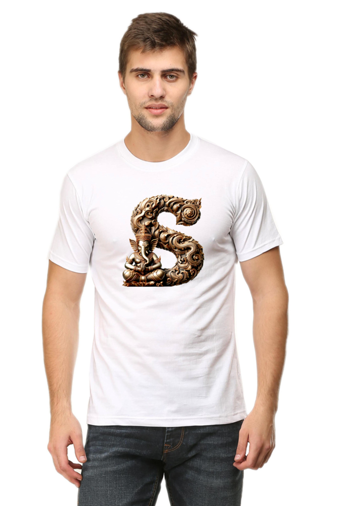 Stylish S Alphabet Ganesh Chaturthi Mens Tshirts White